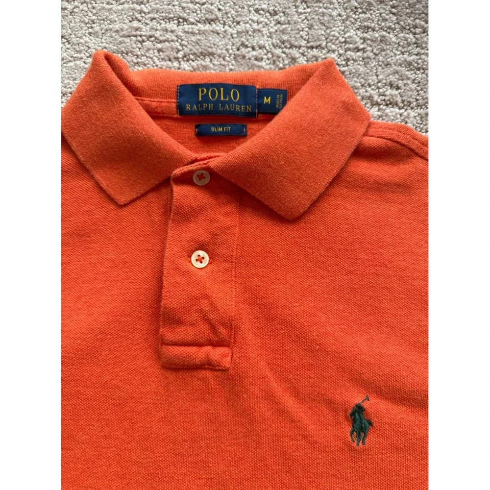 Polo Ralph Lauren Polo Shirt Mens M Orange Slim Fit Short Sleeve Preppy Horse